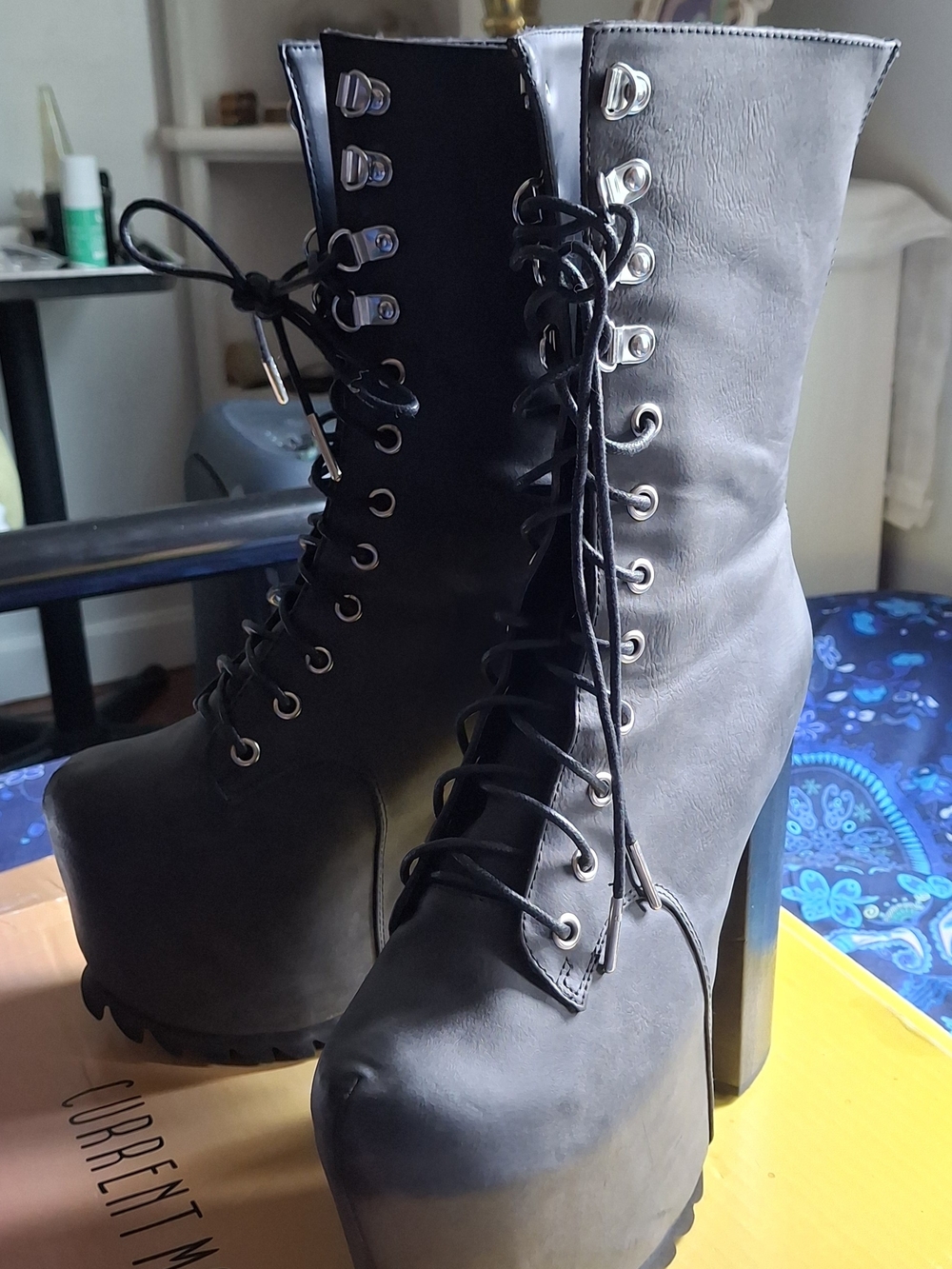 Current Mood Black Lace-Up Platform Ankle Boots - Picture 5 of 6